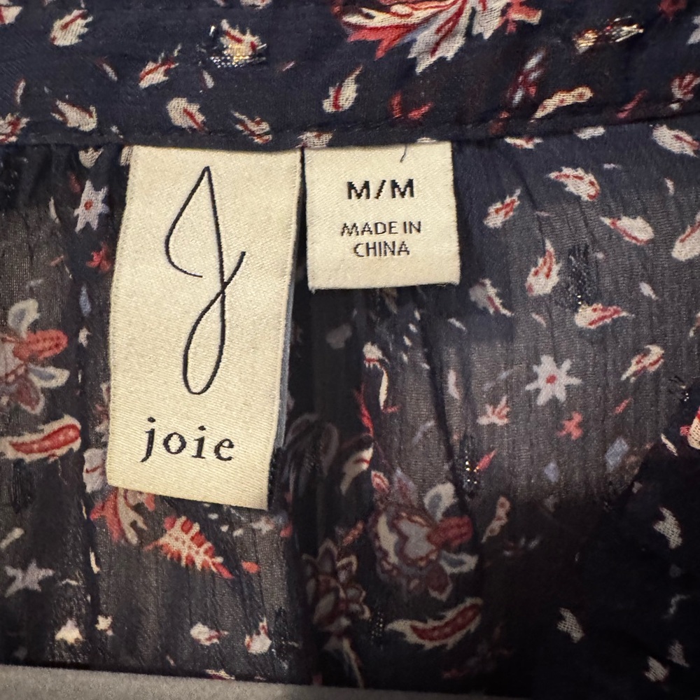 Joie Navy Floral Ruffle Tie Neck Blouse - Picture 3 of 5